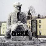 Snow Sculpture Honoring John Wayne on the University of Alaska Campus